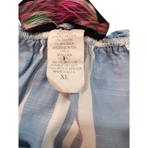 VINTAGE Y2K 2000s Blouse Top Size XL Flowy On or Off Shoulder Blue White Stripes - Picture 8 of 9